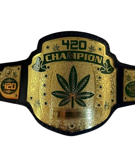 Full display of 420 Weed World Wrestling Championship Belt – replica 420 championship belt for wrestling fans and collectors
