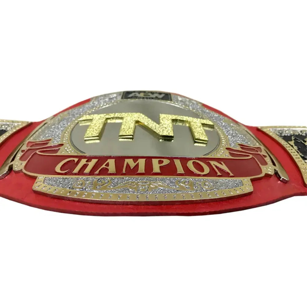 AEW TNT Championship replica belt with gold and red detailing from Championship Belt Store