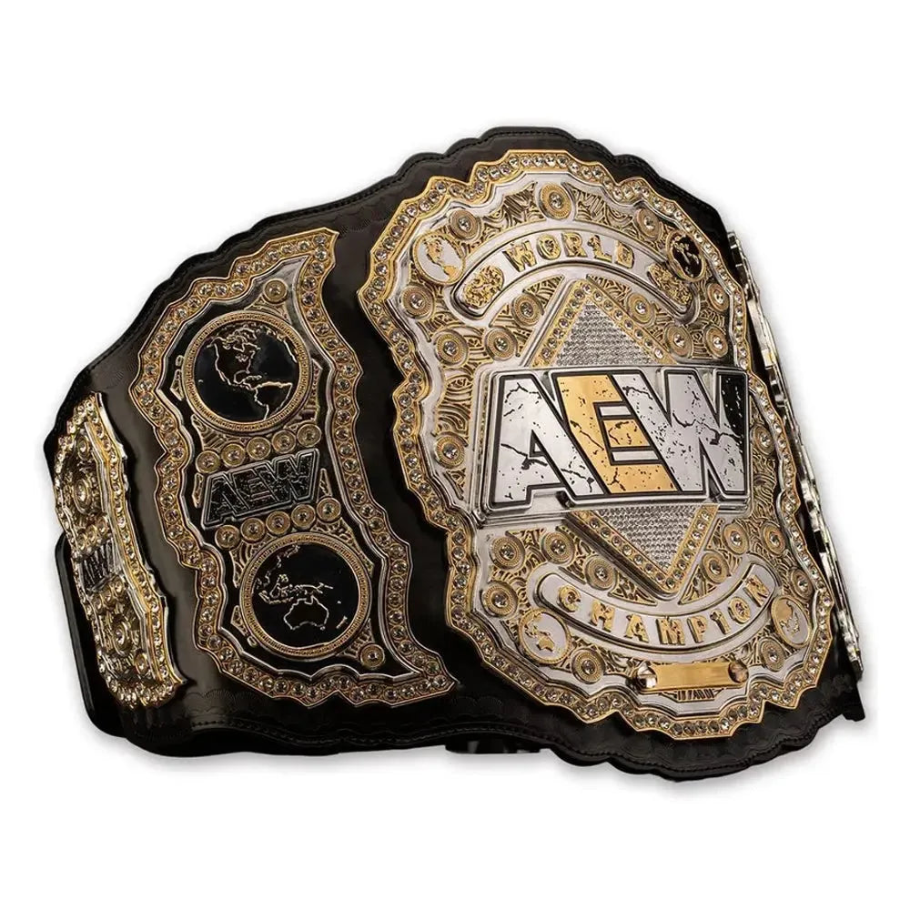 AEW World Championship belt replica with detailed gold and black design from Championship Belt Store