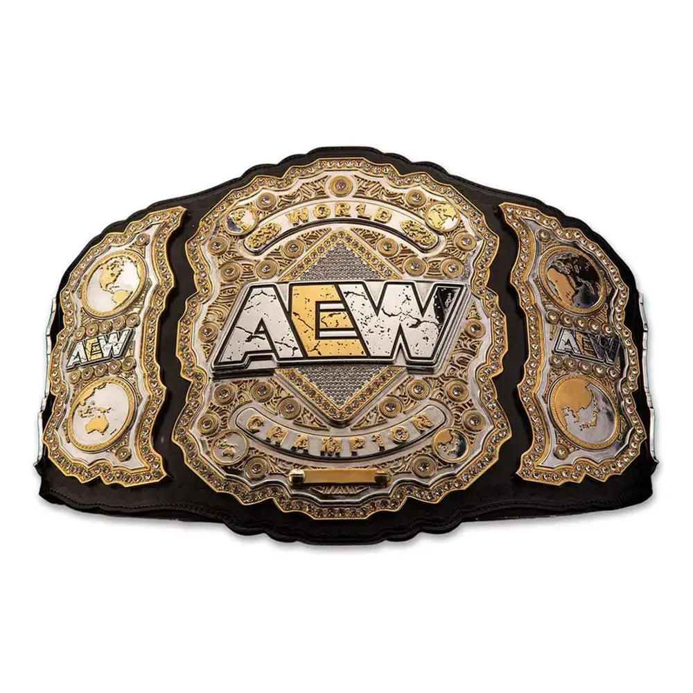 AEW World Championship belt replica with detailed gold and silver design from Championship Belt Store