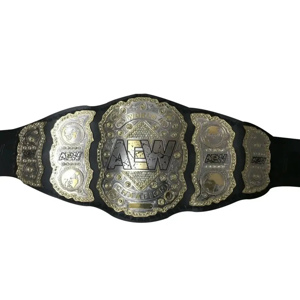 AEW World Heavyweight Championship belt with detailed gold and black design from Championship Belt Store