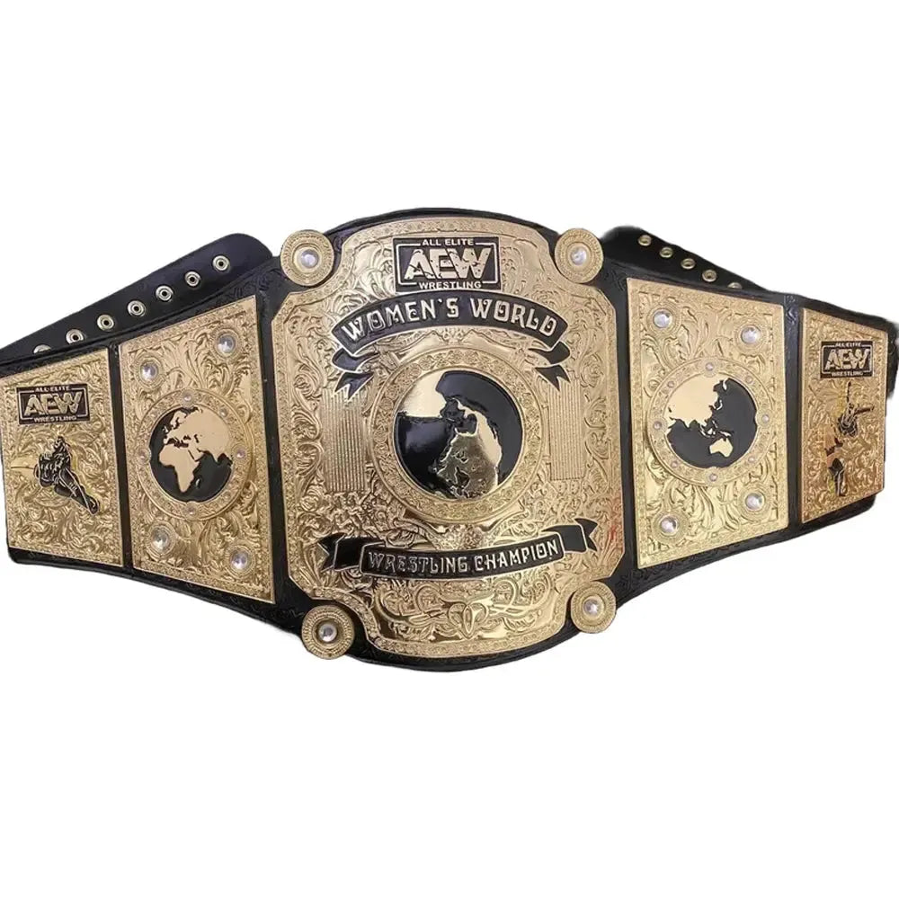 All Elite Wrestling AEW Women Belt replica belt with gold plates and black strap from Championship Belt Store