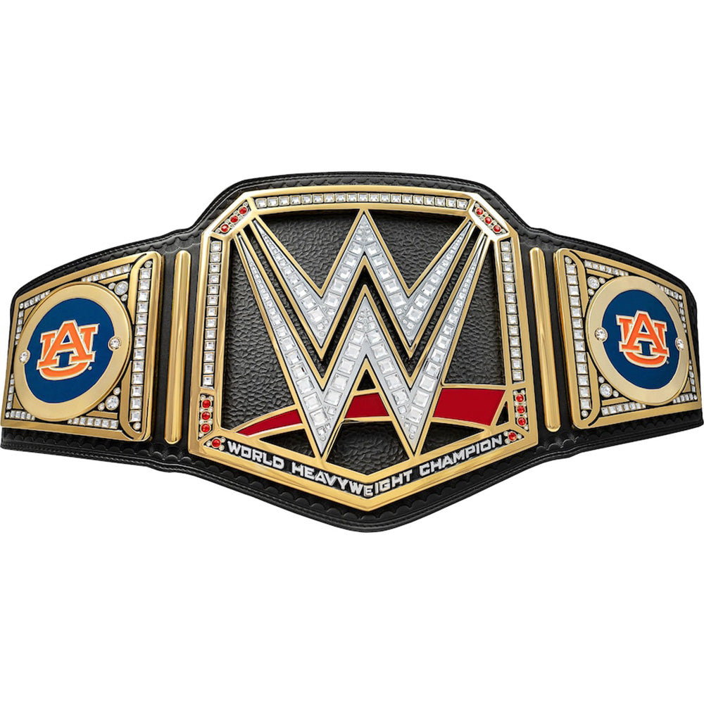 Auburn Tigers WWE championship belt with black leather and gold detailing from Championship Belt Store