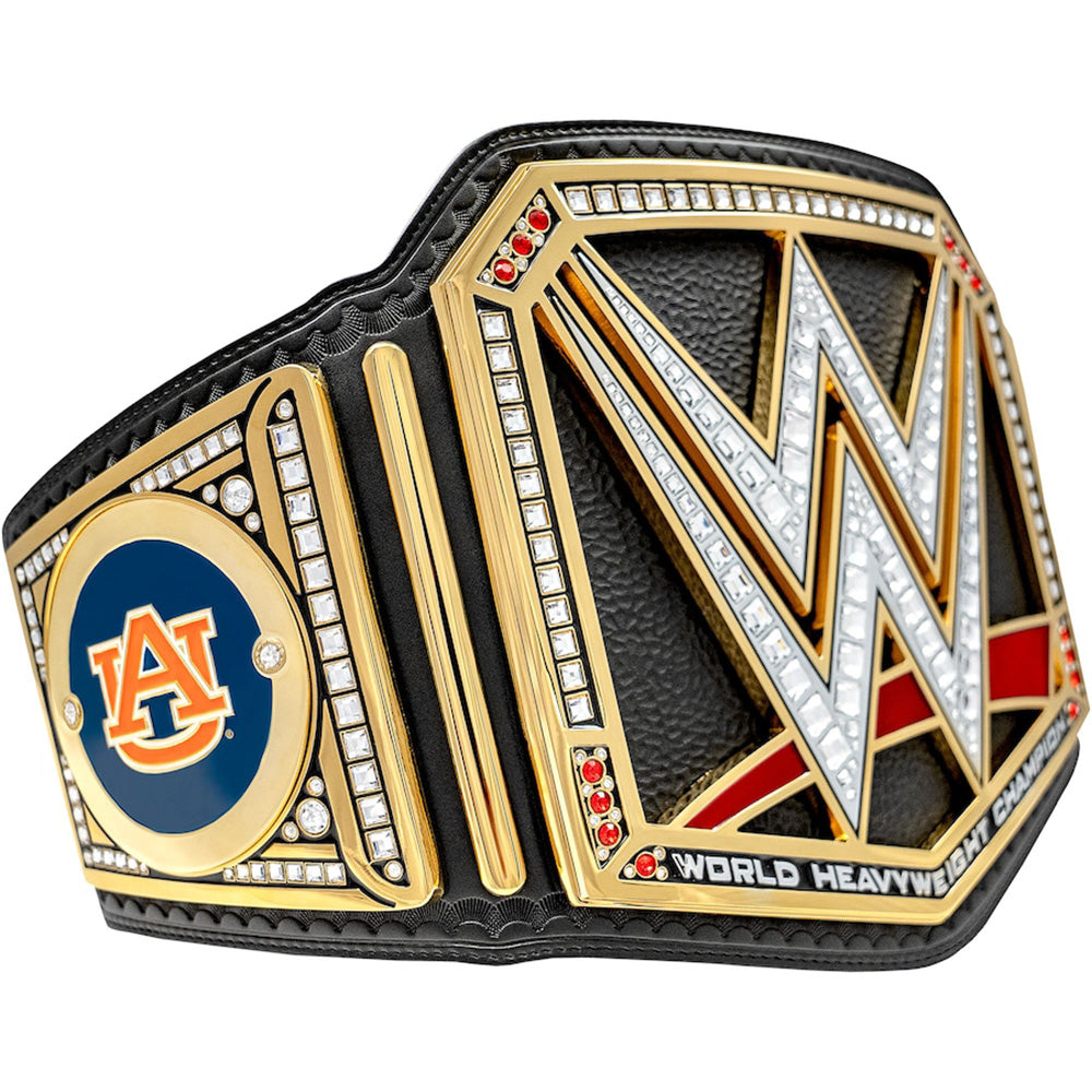 Auburn Tigers WWE championship belt with detailed gold and jewel-encrusted design from Championship Belt Store