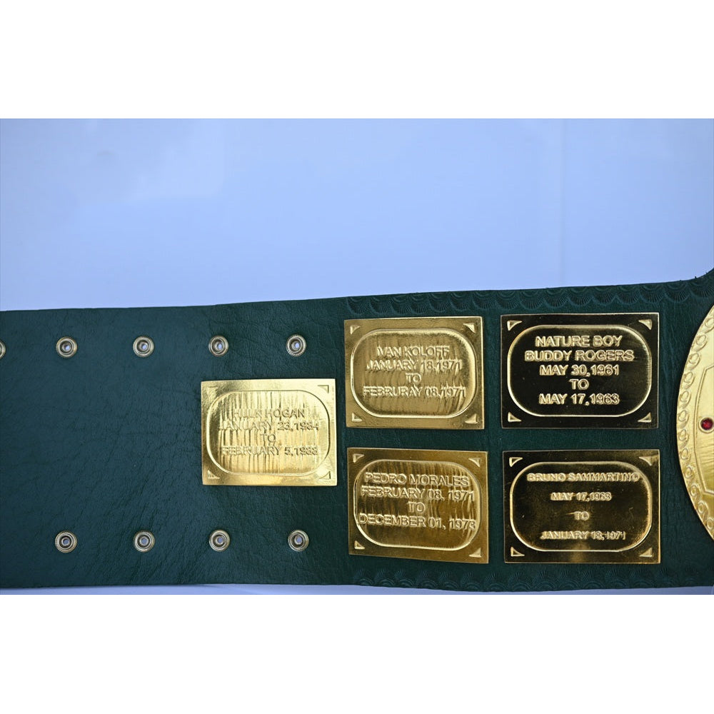 Big Green Belt WWE replica championship belt with detailed gold plates and green strap from Championship Belt Store