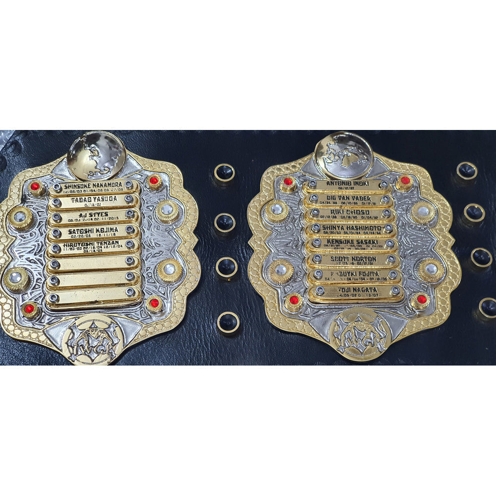 IWGP Heavyweight Championship replica belt with detailed gold and silver plates by Championship Belt Store