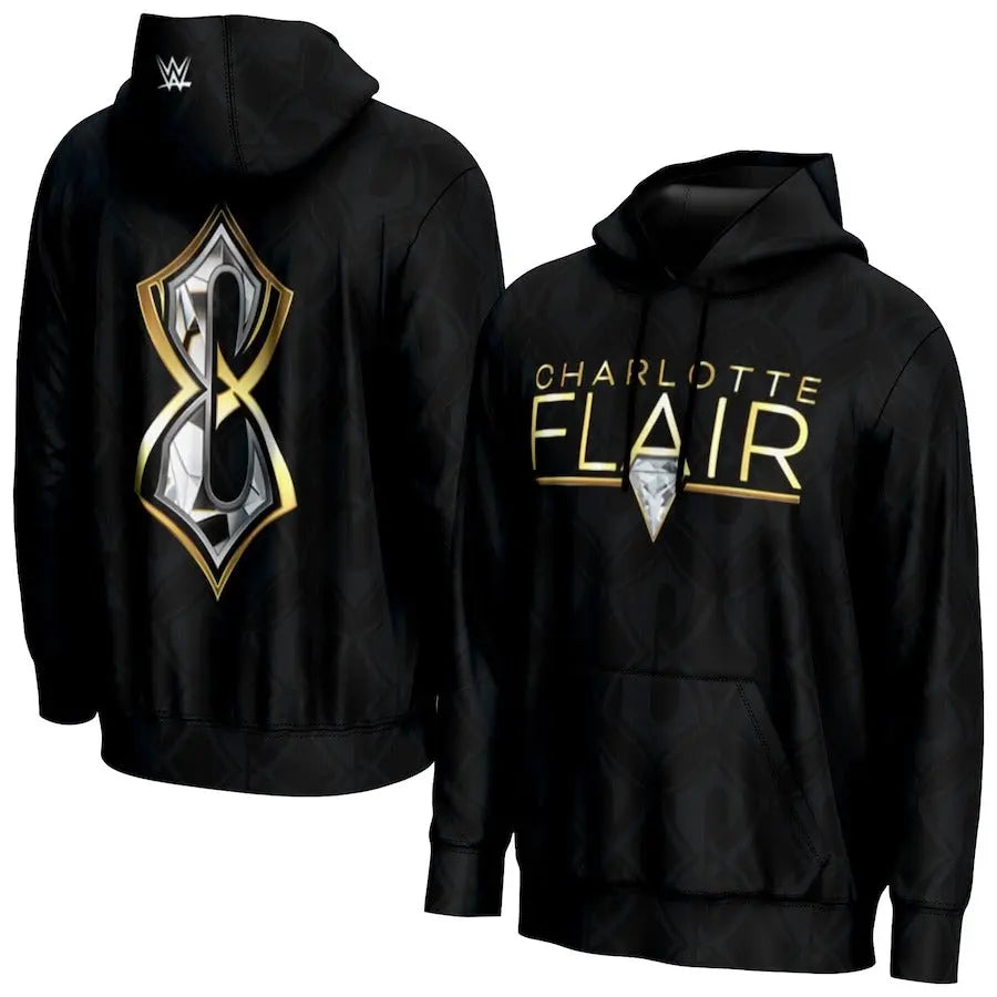 Men's Prosphere Black Charlotte Flair Hoodie Championship Belt Store
