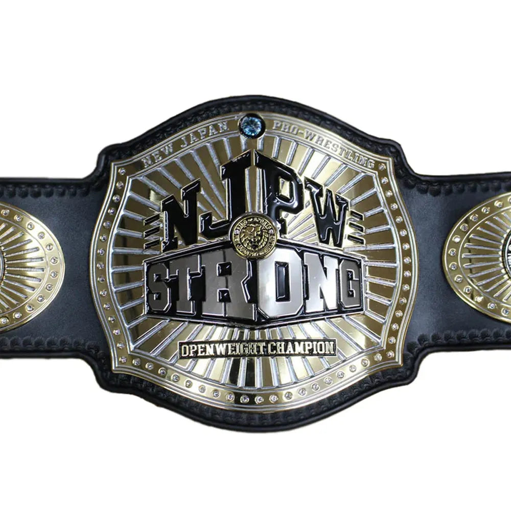 NJPW Strong Openweight replica belt by Championship Belt Store with detailed gold and black design