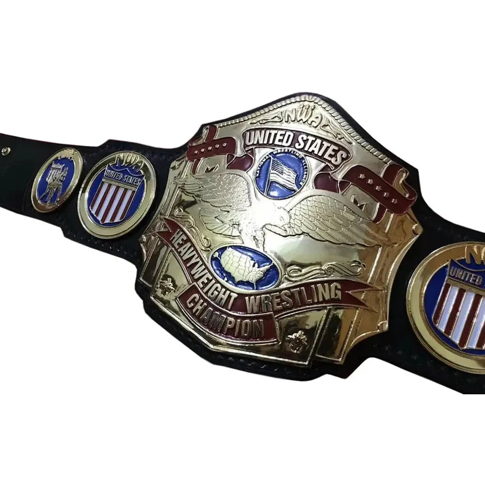 NWA United States wrestling championship belt with gold plates and detailed eagle design from Championship Belt Store