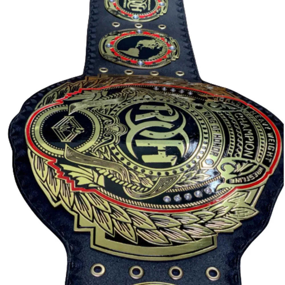 Ring of Honor championship belt for sale with gold and black detailed design by Championship Belt Store