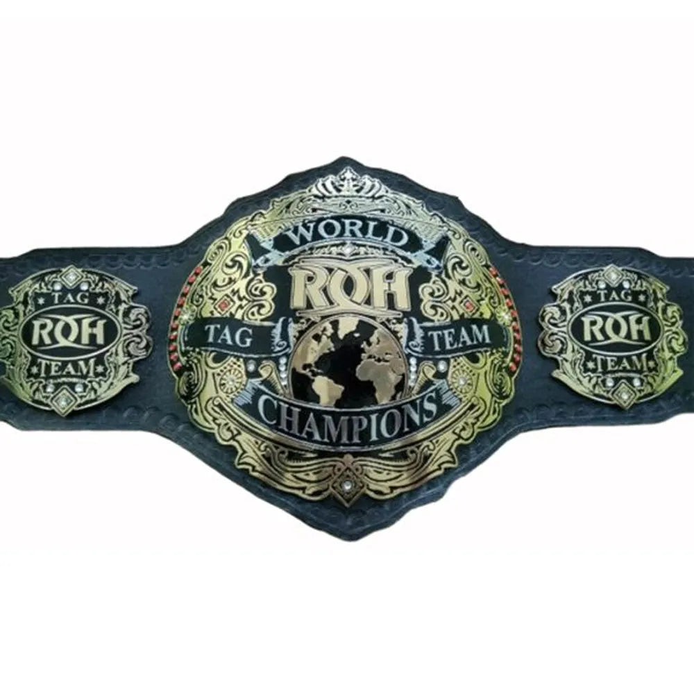 ROH replica championship belt with gold and black design for world tag team champions