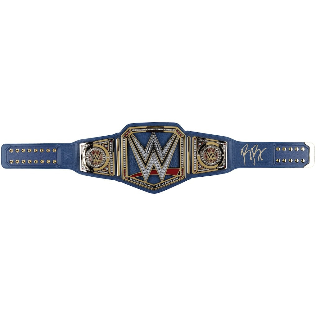 Roman Reigns WWE Autographed Universal Championship Blue Strap Replica Title Belt Championship Belt Store