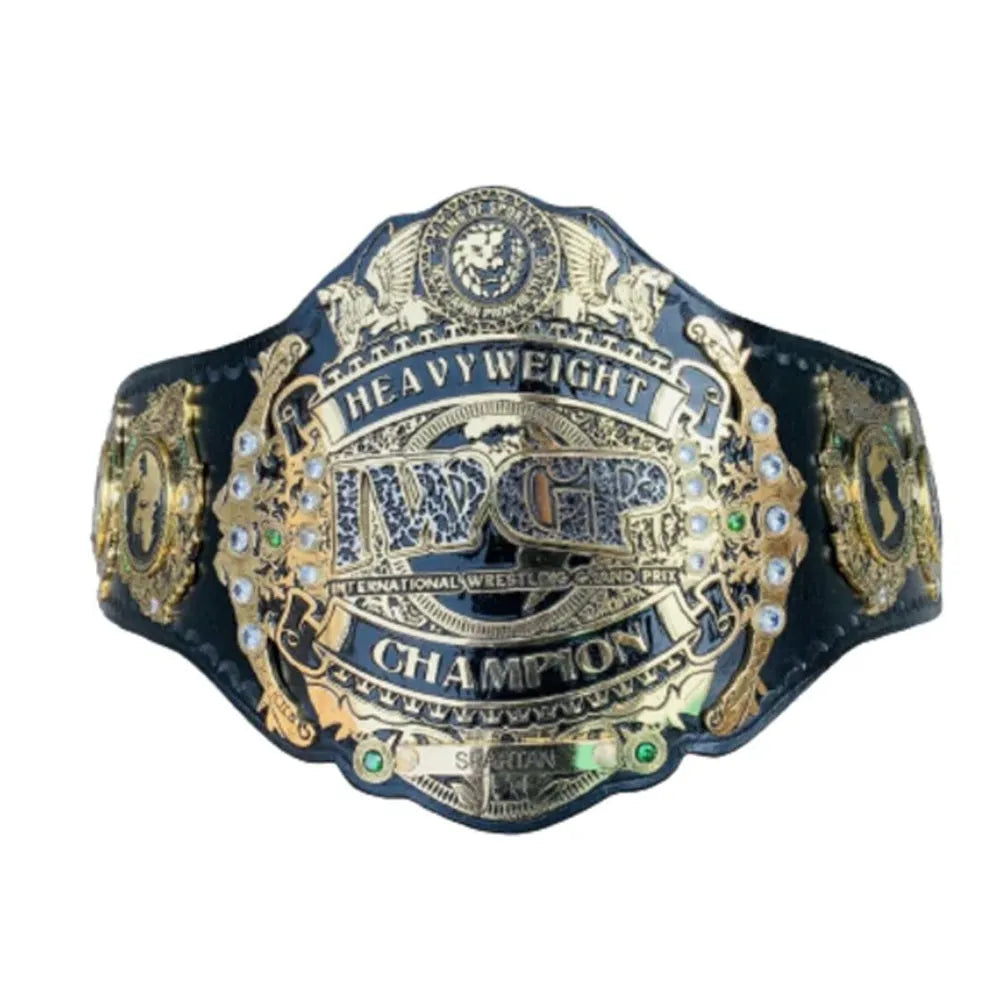 IWGP Heavyweight Championship replica belt with gold and black detailed design from Championship Belt Store