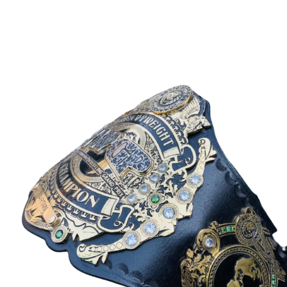 IWGP Heavyweight Championship replica belt with detailed gold plating and jewel accents from Championship Belt Store
