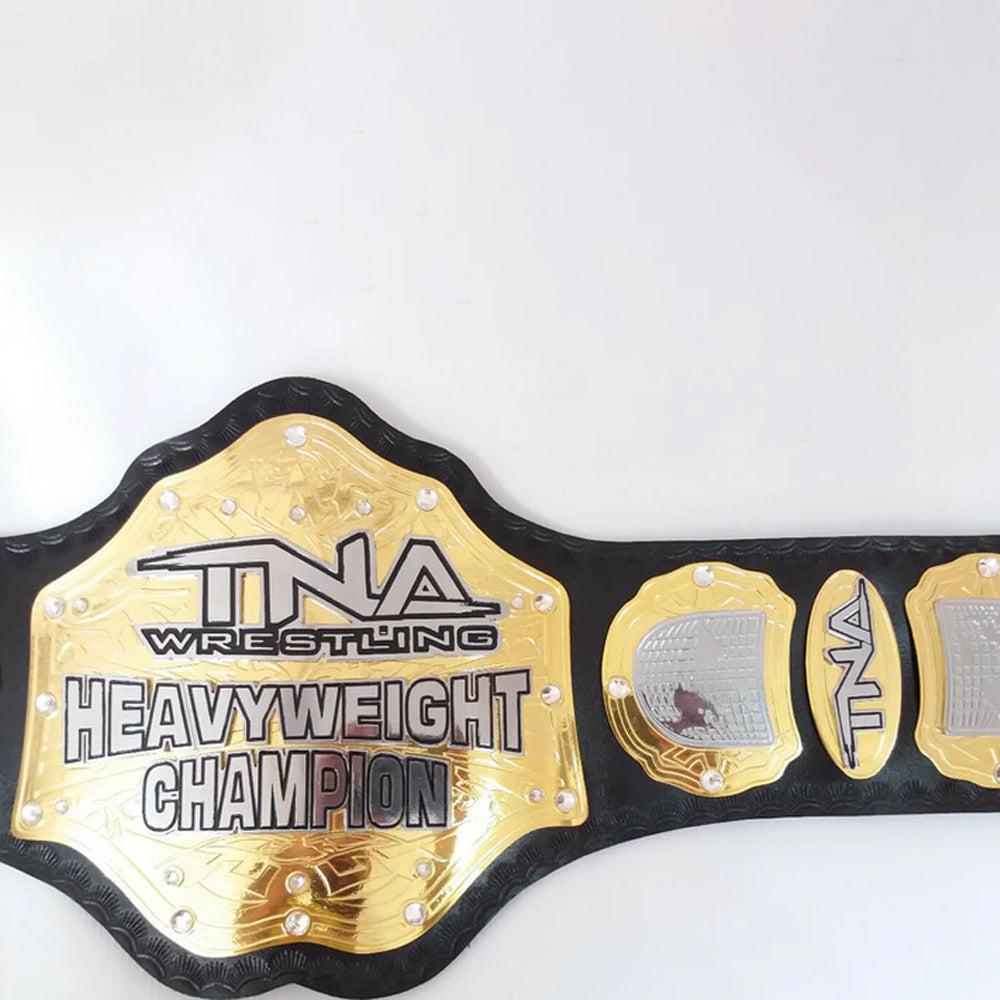 TNA heavyweight championship belt with gold plates and black strap from Championship Belt Store