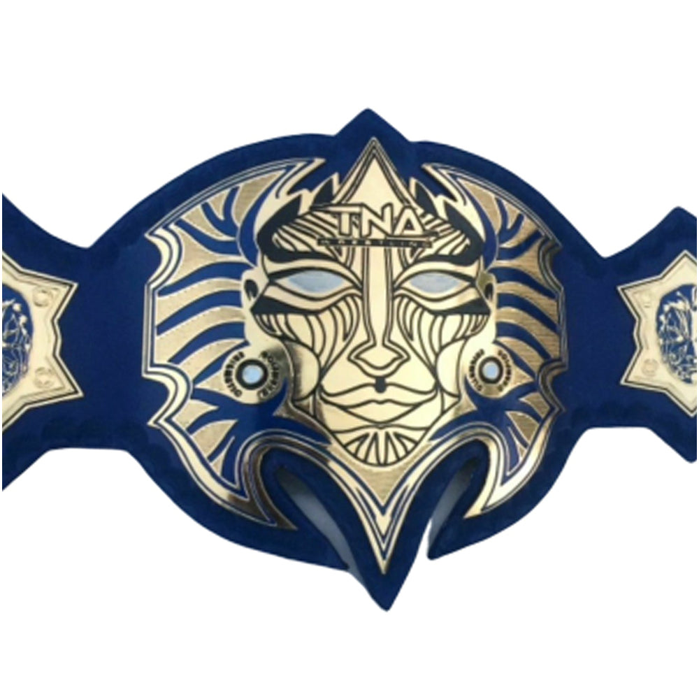 TNA Jeff Hardy championship belt replica with detailed gold and blue design from Championship Belt Store
