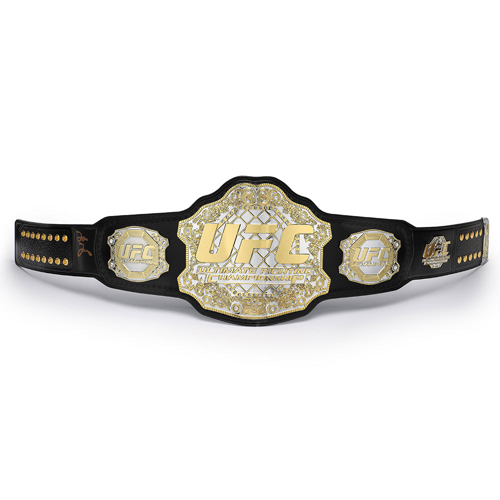 UFC BMF replica belt with gold and silver plates on black leather strap by Championship Belt Store