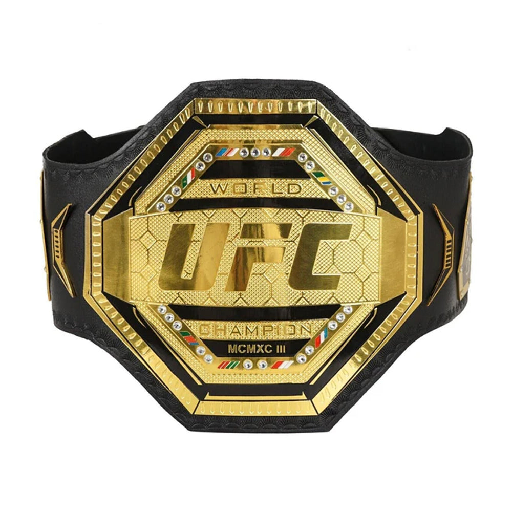 UFC championship replica belt with gold plating and black leather strap from Championship Belt Store