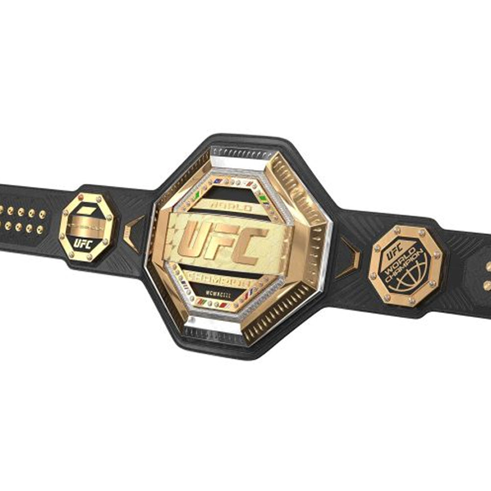 UFC legacy championship belt with gold plates and black strap from Championship Belt Store