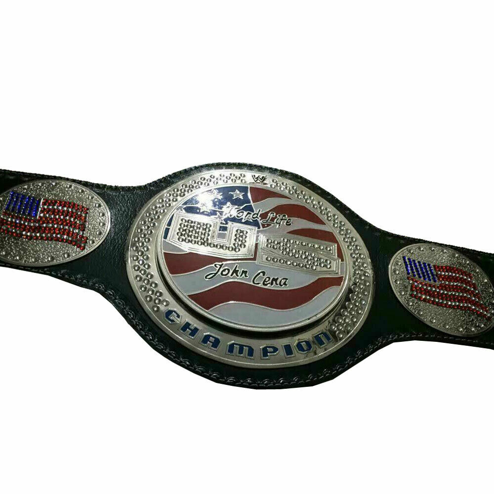 US spinner wrestling belt replica featuring John Cena design with American flag details