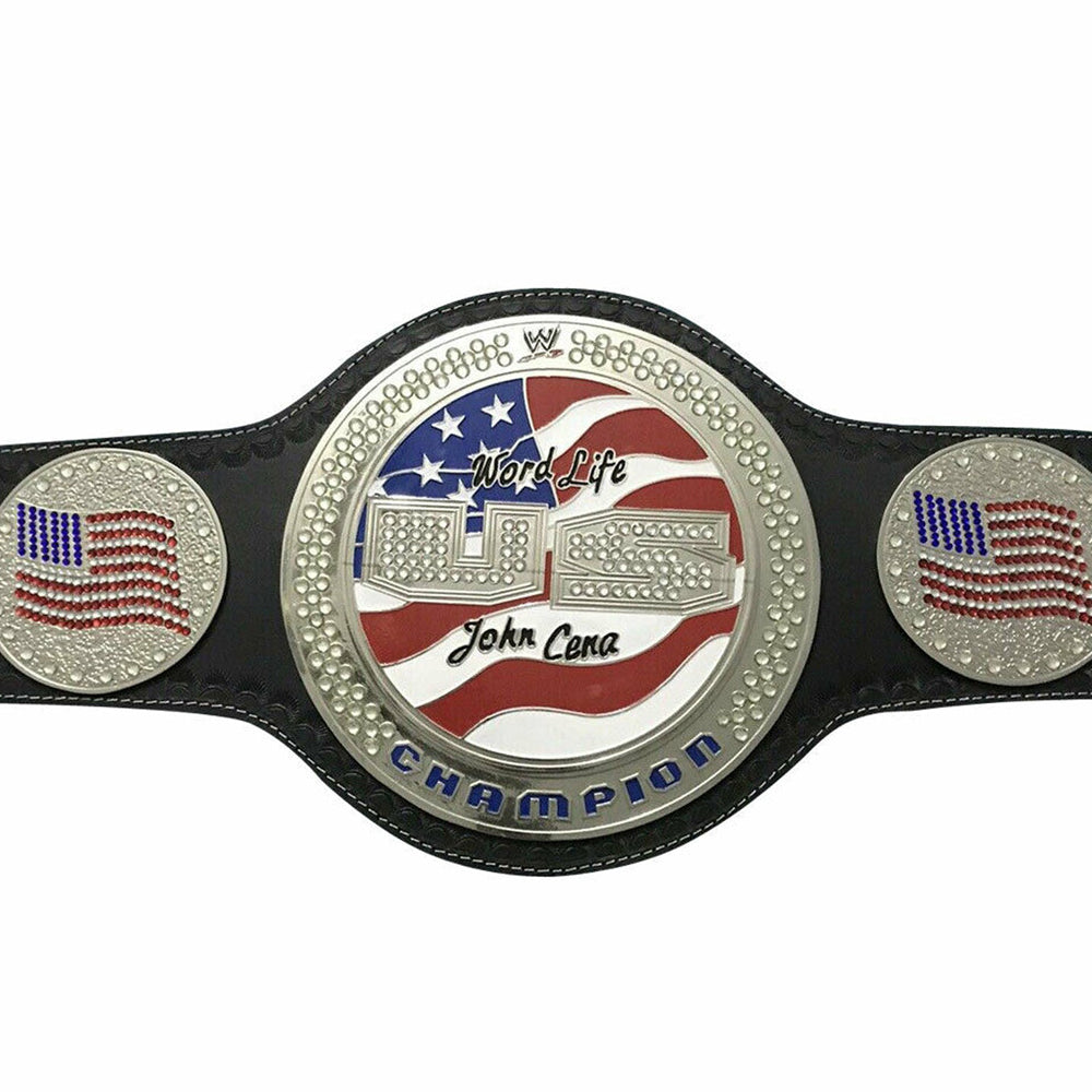 US spinner wrestling belt replica WWE Championship Belt with American flag design and John Cena signature