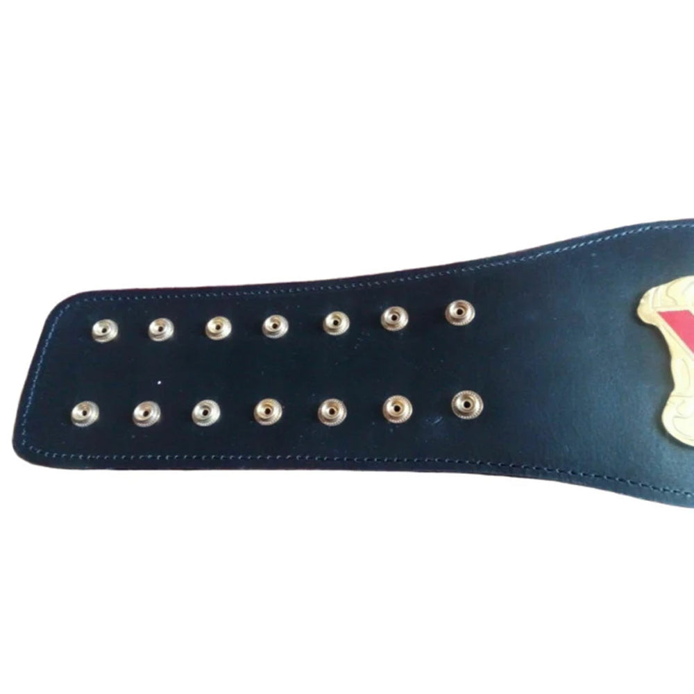 Black leather strap with gold snaps of WCW Cruiserweight Championship belt by Championship Belt Store