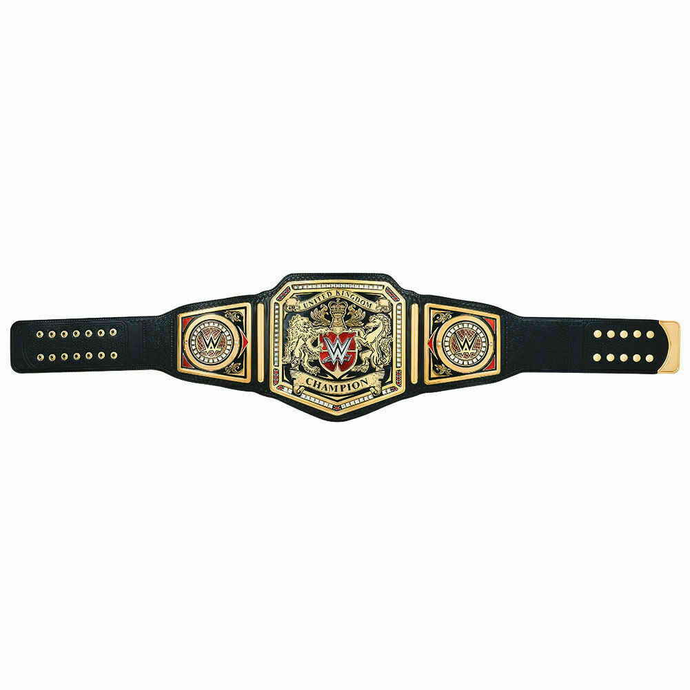 WWE UK championship belt with detailed gold and black design from Championship Belt Store