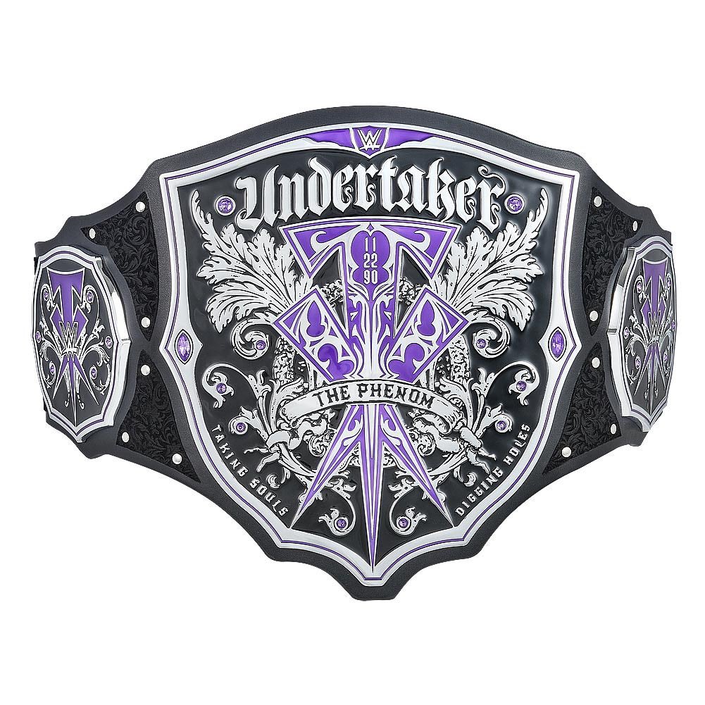 WWE Undertaker championship belt with detailed silver and purple design by Championship Belt Store