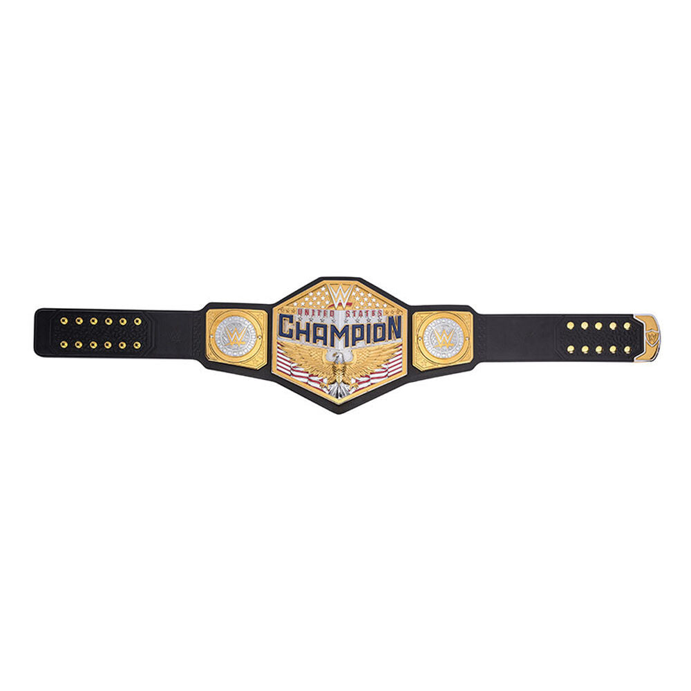 WWE United States Championship belt with gold plates and black leather strap from Championship Belt Store