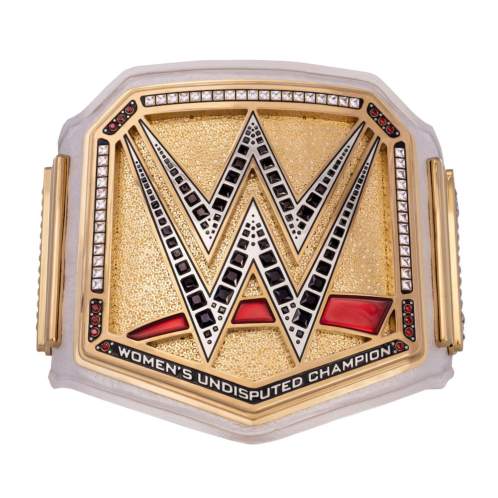 WWE Women's Championship replica belt with gold plates and detailed WWE logo from Championship Belt Store