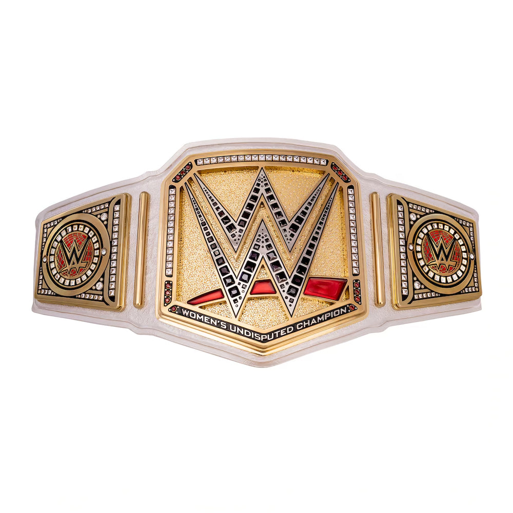 WWE Women's Championship replica belt with gold plate and black detailed design from Championship Belt Store